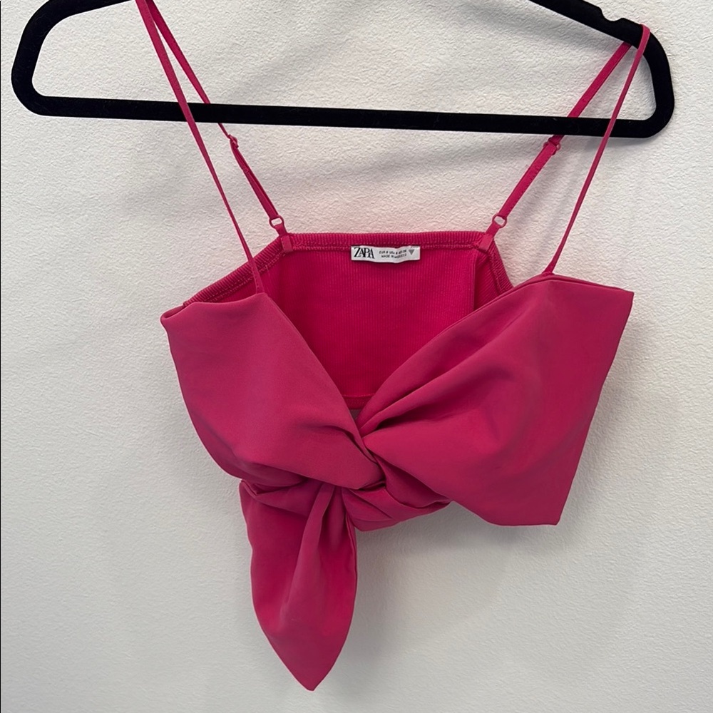 Zara Pink Tie Front Crop Top